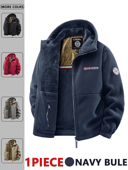 Herren Kapuzen-Fleecejacke mit Reißverschluss und Taschen, gefüttert