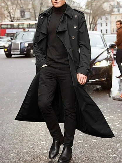 Herren Trenchcoat Lang Zweireiher mit Gürtel, Klassischer Herrenmantel für Frühling & Herbst