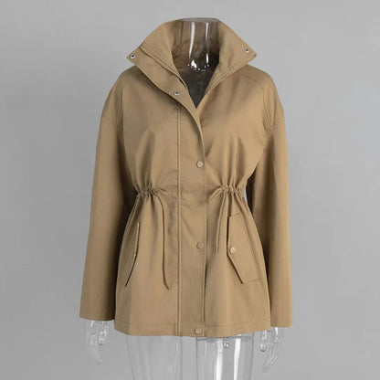Damen Jacke mit Stehkragen, Tunnelzug an der Taille & Pattentaschen