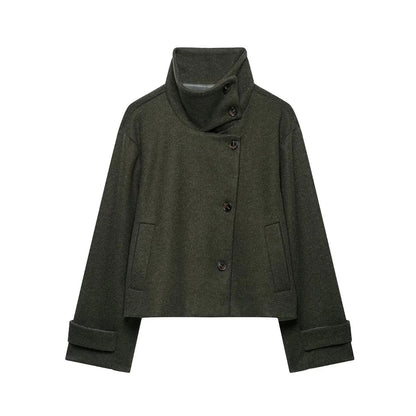 Damen Kurzjacke mit Stehkragen und weiten Ärmeln, lockere Passform