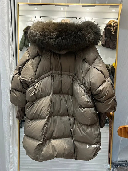 Damen Steppmantel mit Kapuze und Fellimitatbesatz, Warm Gefütterter Winterparka