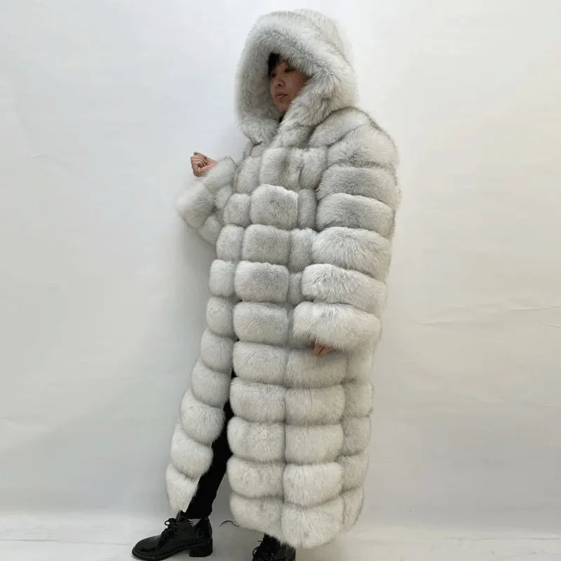 Damen Langer Mantel mit Kapuze aus weichem Material