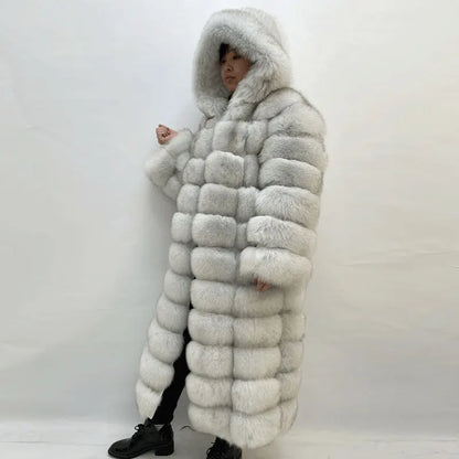 Damen Langer Mantel mit Kapuze aus weichem Material