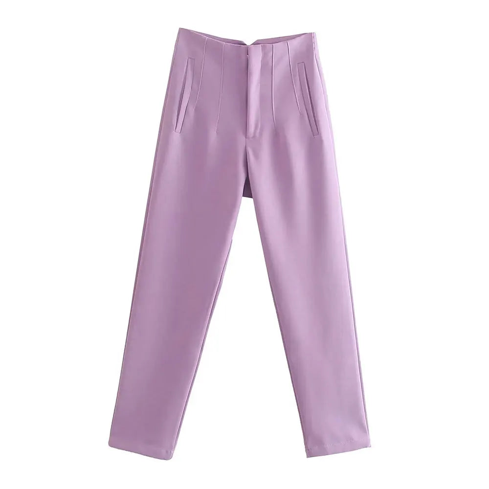 Damen Chinohose High Waist Gerade Beine Elegante Stoffhose Freizeithose