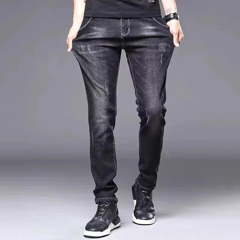 Herren Slim Fit Jeans mit Used-Effekten – Blau