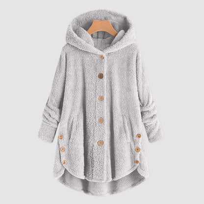 Damen Kuschelige Kapuzenjacke aus Fleece mit Holzknöpfen