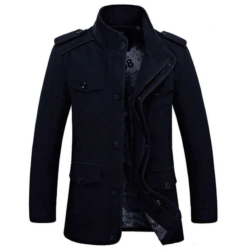 Herren Militärstil Freizeitjacke – Outdoor Übergangsjacke mit Knopfleiste und Schulterklappen