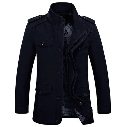 Herren Militärstil Freizeitjacke – Outdoor Übergangsjacke mit Knopfleiste und Schulterklappen