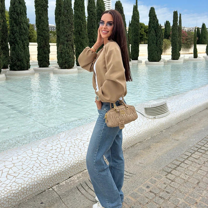 Damen Kurzjacke mit Reißverschluss und Kragen Oversized