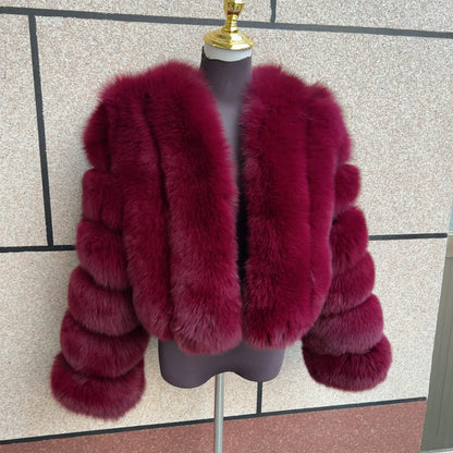 Damen Kurz Kunstpelzjacke Pelzmantel mit V-Ausschnitt