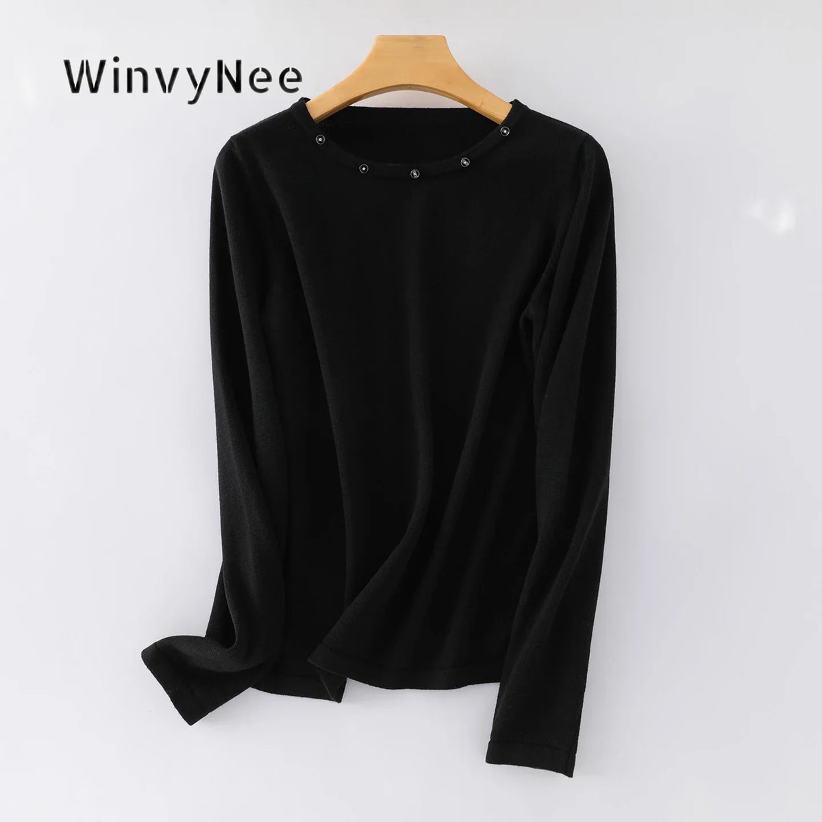 Damen Langarmshirt mit Rundhalsausschnitt & Zierknöpfen, Weicher Stoff, Mehrfarbig