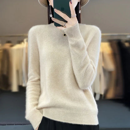 Damen Pullover Rundhals Langarm Strickpullover Weich Unifarben