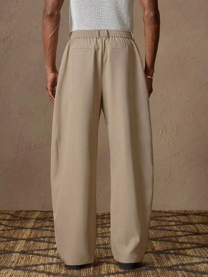 Herren Weite Hose mit Bundfalten, Hohem Bund und Knopfverschluss