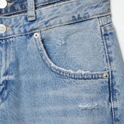 Damen Jeans Wide Leg Hellblau Used-Look mit Rissen High Waist