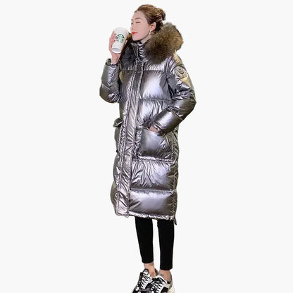 Damen Winter Daunenmantel mit Kapuze und Fellkragen – Eleganter, warmer Steppmantel für Alltag & Outdoor