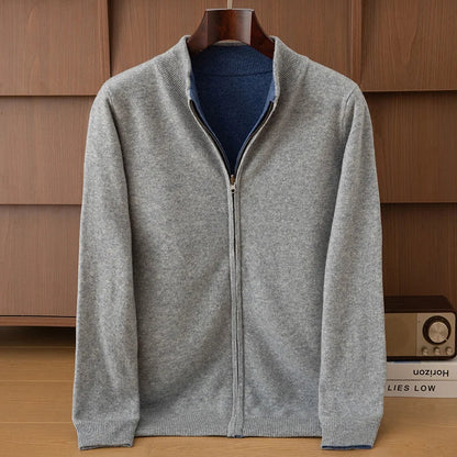 Unisex Strickjacke mit Stehkragen und Reißverschluss