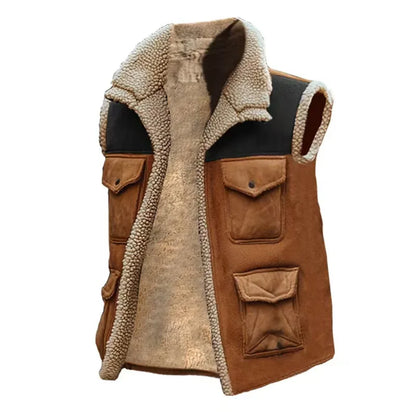 Herren Weste Braun mit Kragen und aufgesetzten Taschen Rustikaler Stil