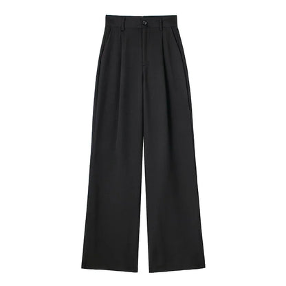Damen Weite Hosen High Waist Straight Leg mit Faltenwurf – Schwarz, Beige, Grau, Gestreift