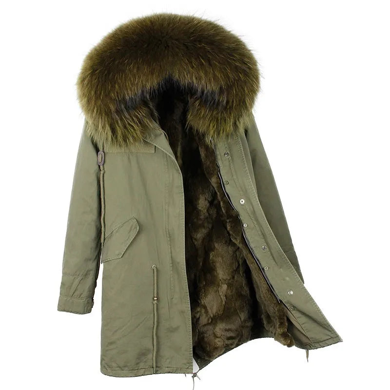 Damen Winter Parka mit Kapuze und Kunstpelz Futter
