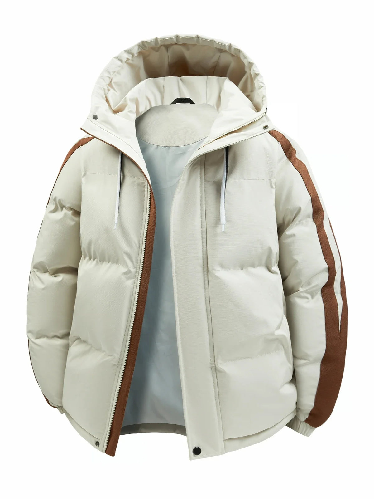 Unisex Winter Steppjacke mit Kapuze und Streifen - Warme Pufferjacke