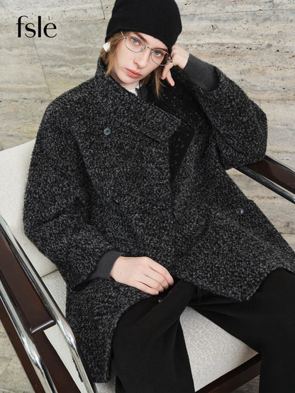 Kurzer Tweed-Mantel Damen Zweireihig Anthrazit