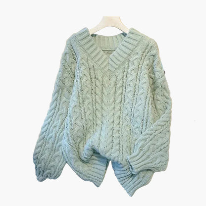 Damen Strickpullover im Zopfmuster-Stil – Gemütlicher V-Ausschnitt für Alltag & Freizeit