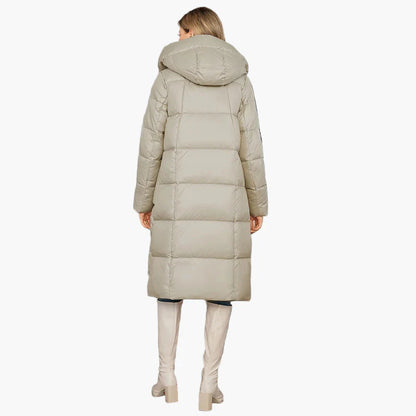 Damen Winter Steppmantel mit Kapuze, langer Daunenstil, modisch und warm für Alltag & Freizeit