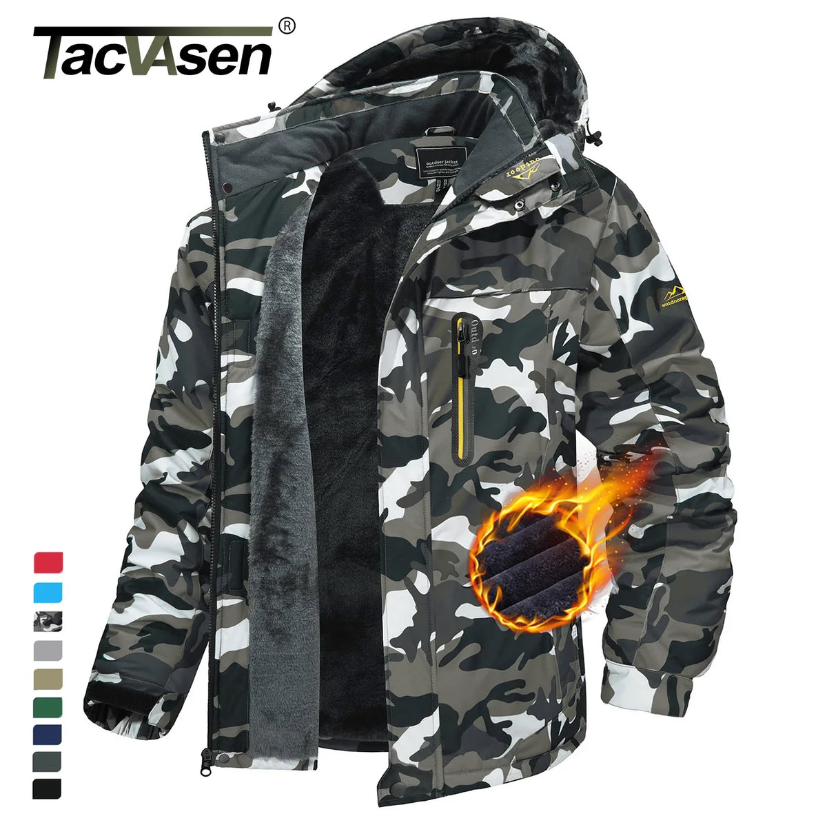 Herren Winterjacke mit Kapuze Gefütterte Outdoor-Jacke Wasserabweisend Warm
