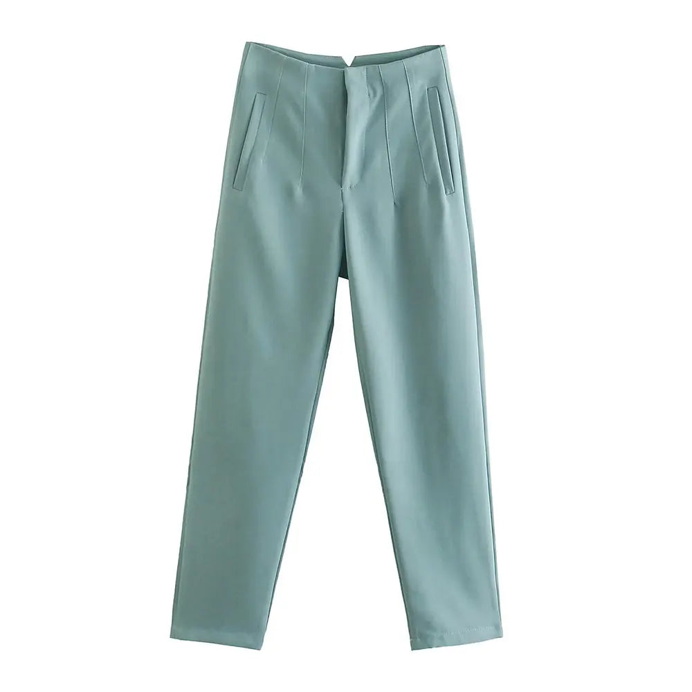 Damen Chinohose High Waist Gerade Beine Elegante Stoffhose Freizeithose