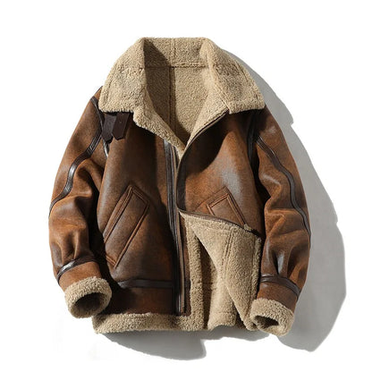 Unisex Winterjacke mit Sherpa-Futter und Reißverschluss – Braun