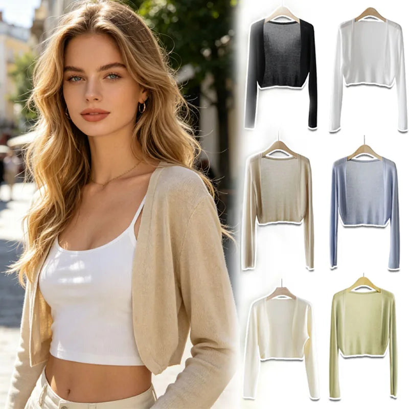 Kurze Damen Bolero Strickjacke Langarm Cardigan Crop Top