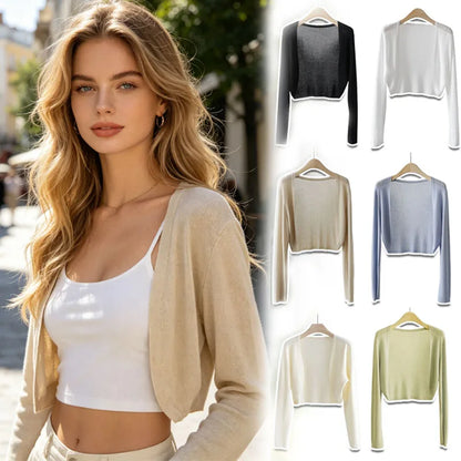 Kurze Damen Bolero Strickjacke Langarm Cardigan Crop Top