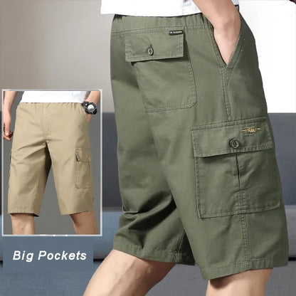 Herren Cargo Shorts Capri Hose Bermuda mit elastischem Bund & Taschen
