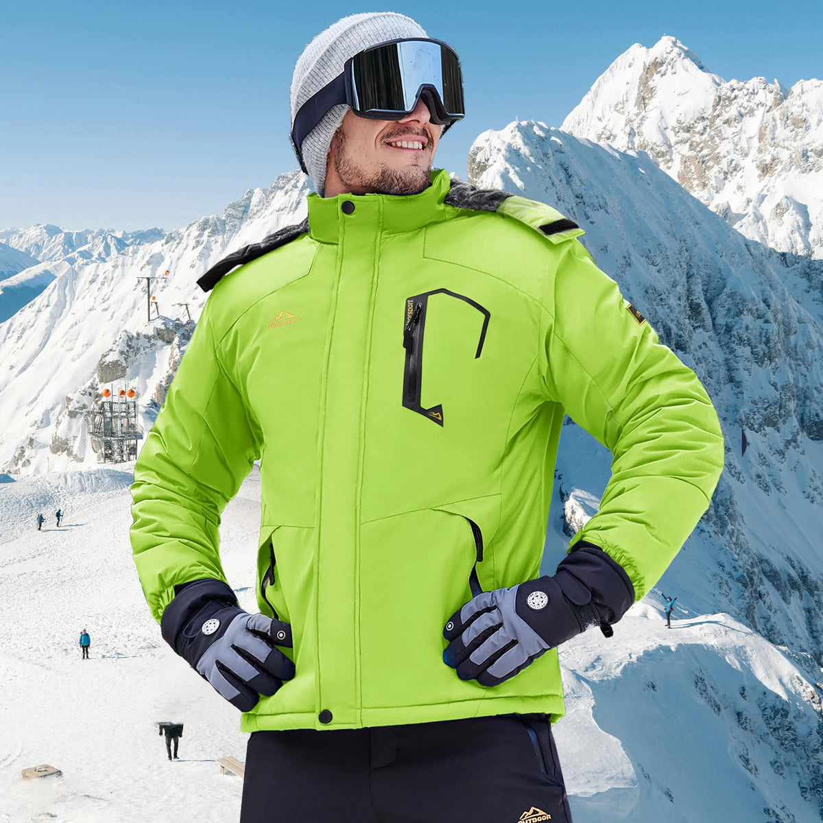 Herren Winterjacke Wasserdicht Skijacke mit Kapuze Outdoor Jacke Warm