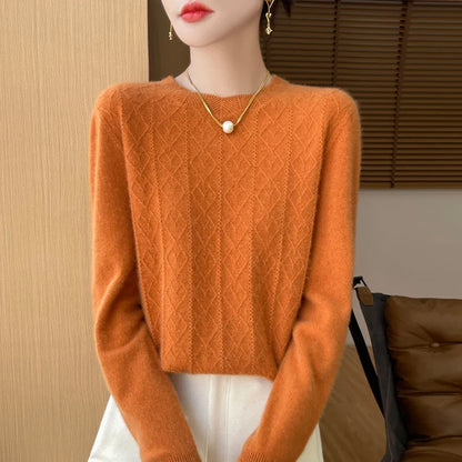 Damen Langarm Pullover mit Rautenmuster, Rundhals, Weiches Material