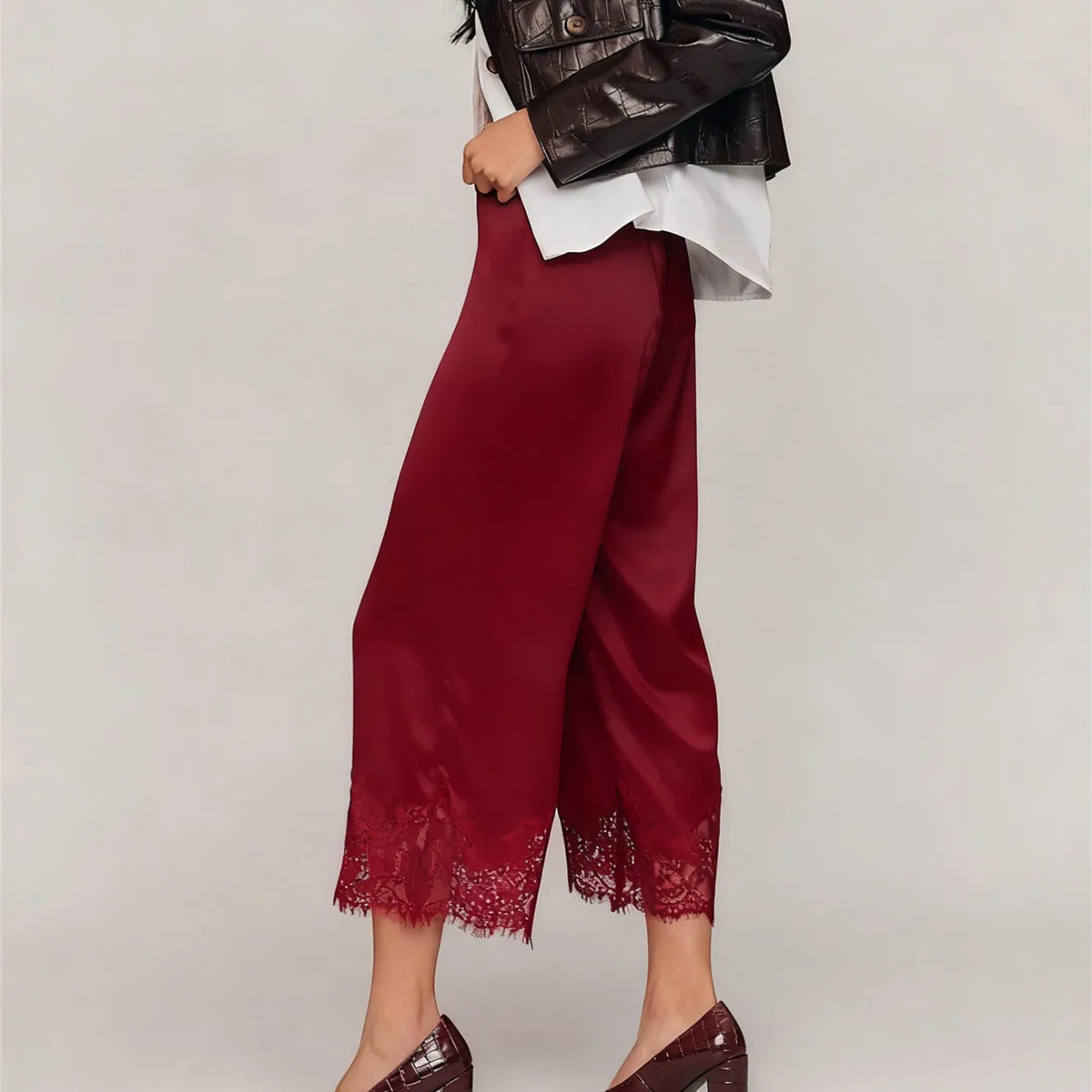 Damen Culotte Hose mit Spitze – Weites Bein, Halbhoch