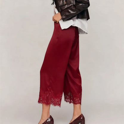 Damen Culotte Hose mit Spitze – Weites Bein, Halbhoch