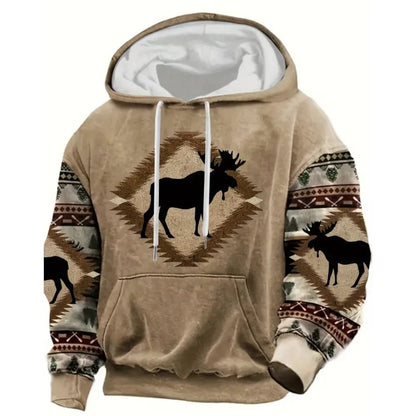 Herren Hoodie mit Hirsch-Motiv und Muster Ärmeln