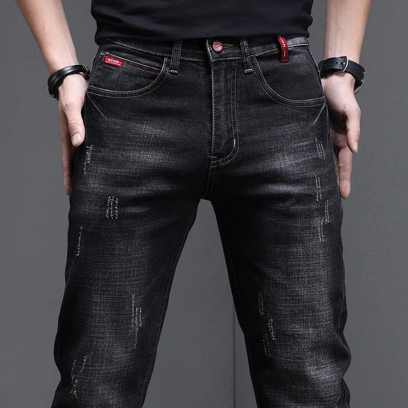 Herren Jeans Hose Used-Look Denim mit geradem Bein
