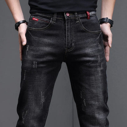 Herren Jeans Hose Used-Look Denim mit geradem Bein