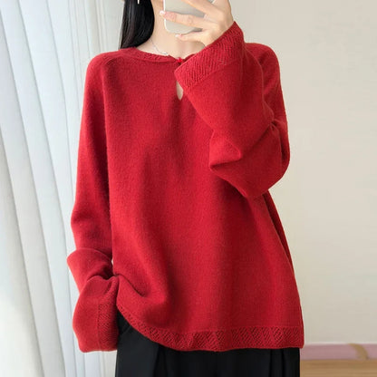 Damen Pullover Langarm Rundhals mit Lochdetails Hellrosa
