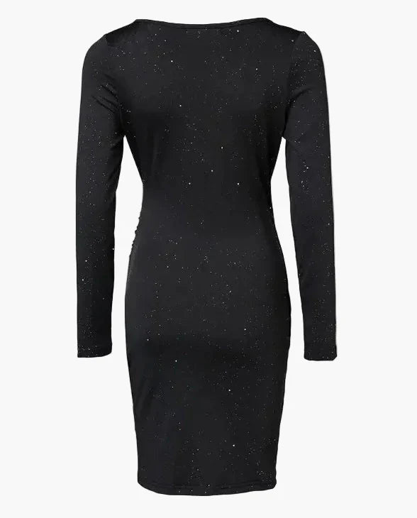 Damen Elegantes Cocktailkleid mit Wickeloptik und Langarm – Perfekt für Abendveranstaltungen und Partys