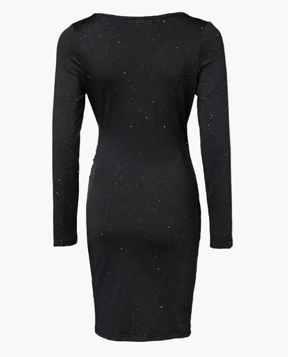Damen Elegantes Cocktailkleid mit Wickeloptik und Langarm – Perfekt für Abendveranstaltungen und Partys