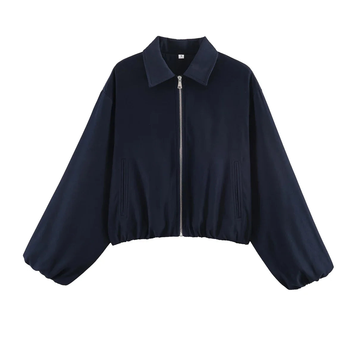 Damen Cropped Jacke Reißverschluss Stehkragen Langarm