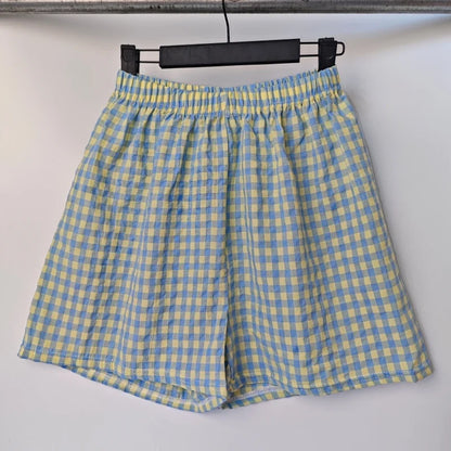Damen Shorts Karo Muster Elastischer Bund Bequemer Schnitt