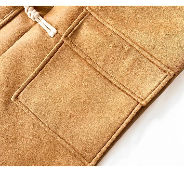 Damen Dufflecoat mit Kapuze und Plüschfutter, Karamellbraun