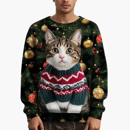 Herren Weihnachts-Sweatshirt mit Katzenmotiv – Lustiger Pullover für die Festtage und Winterzeit