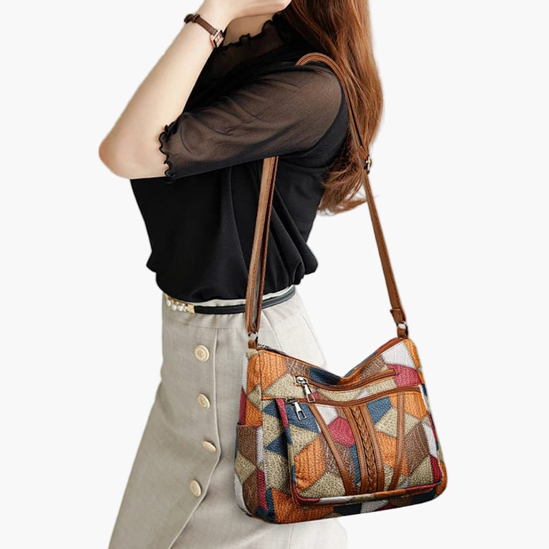 Damen Umhängetasche Patchwork Vintage Stil – Modische Schultertasche für Alltag und Freizeit