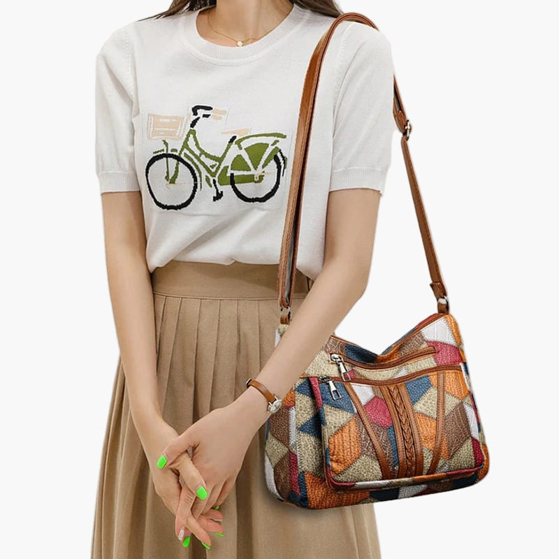 Damen Umhängetasche Patchwork Vintage Stil – Modische Schultertasche für Alltag und Freizeit