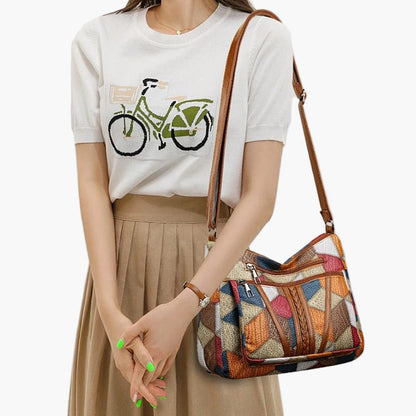 Damen Umhängetasche Patchwork Vintage Stil – Modische Schultertasche für Alltag und Freizeit